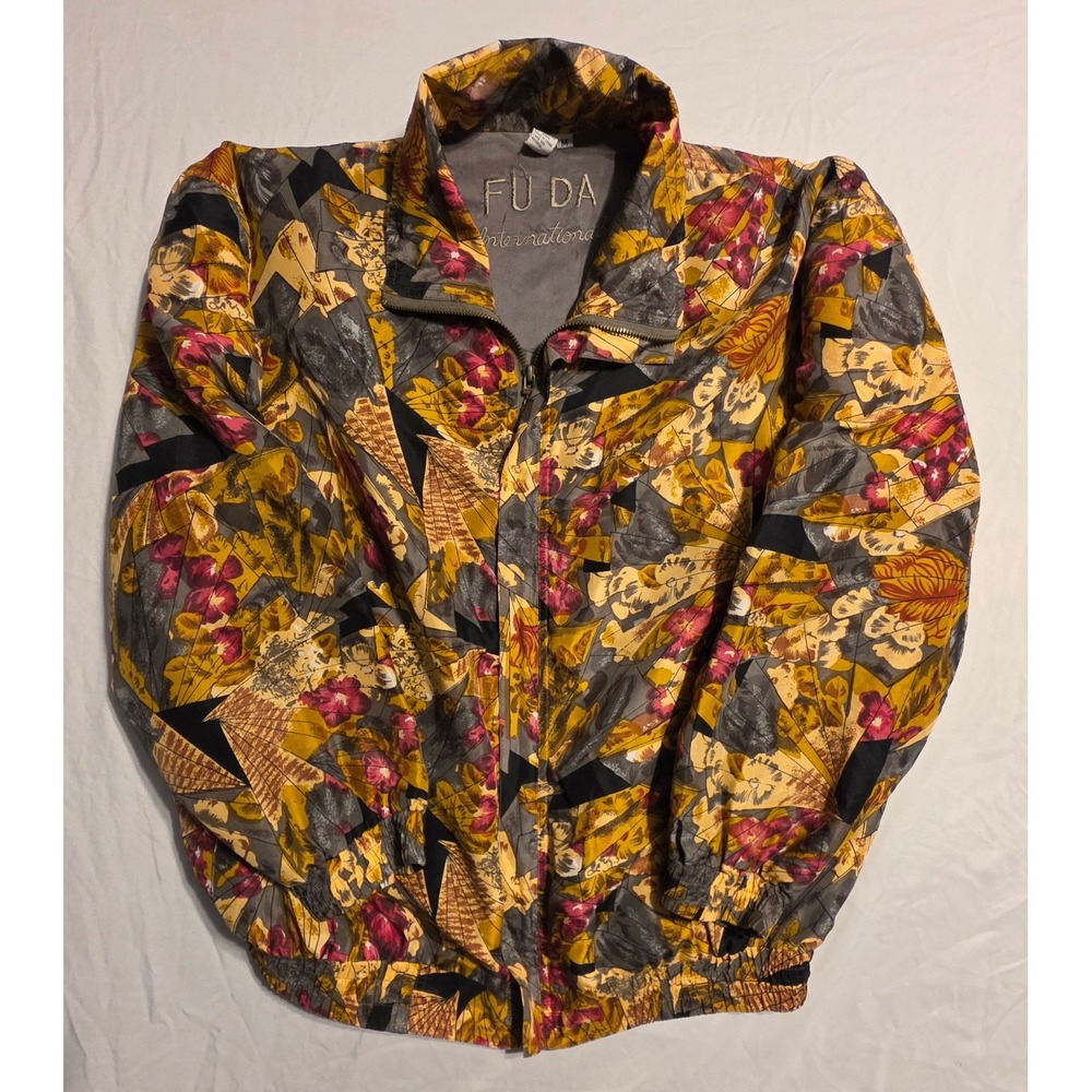 Vintage FUDA International 100% Silk Floral Windbreaker Jacket Women's M